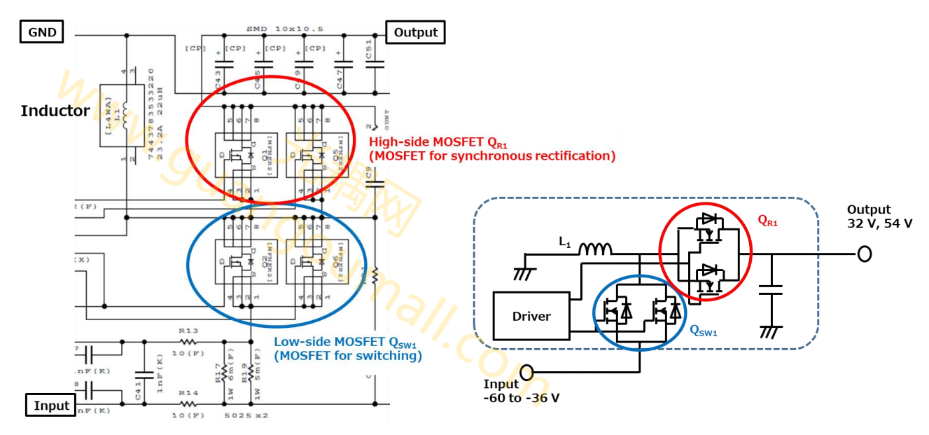 图2用于切换的 MOSFET 和同步整流器的 MOSFET 的电路配置.png